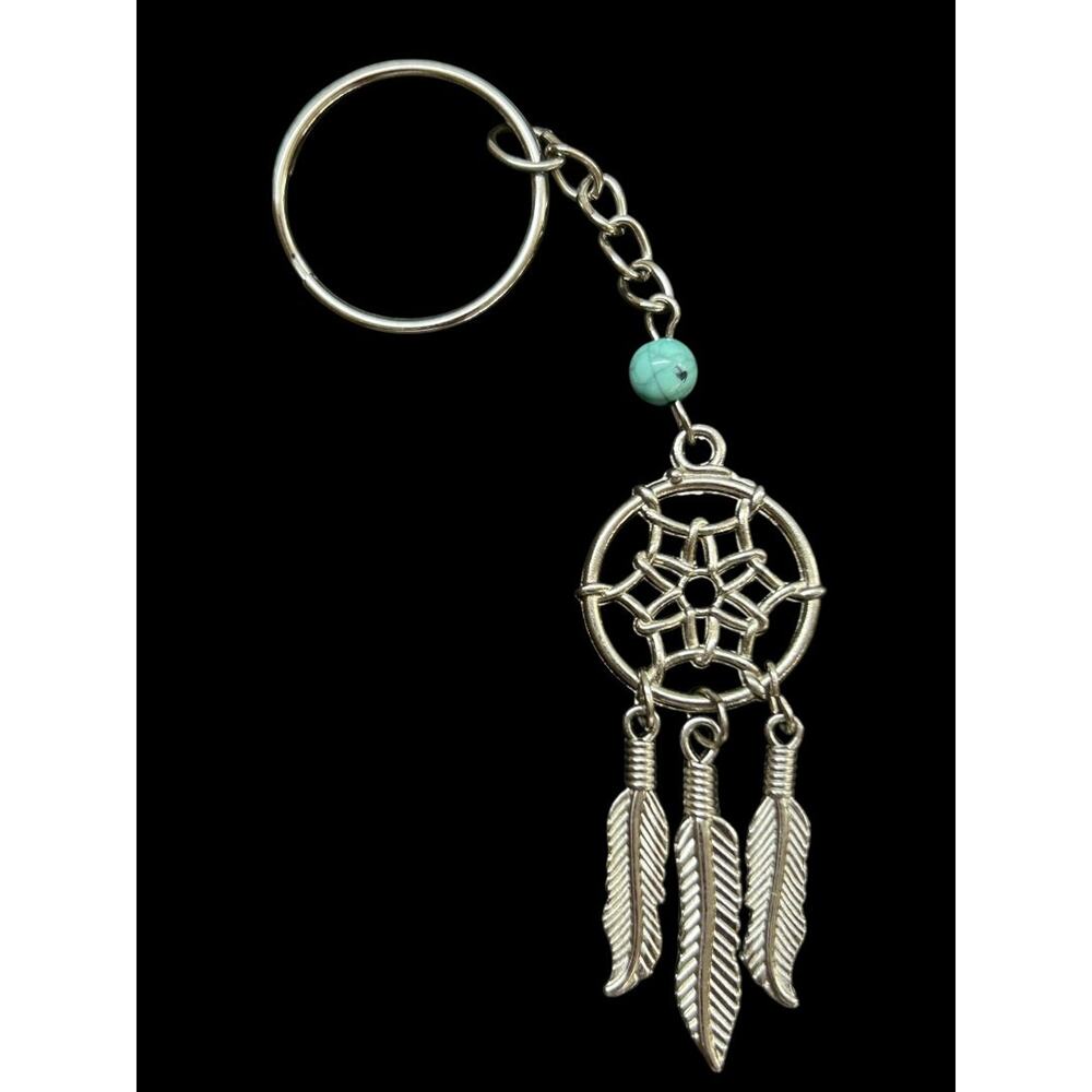 Silvertone Faux Turquoise Dream Catcher Keychain Keyring‎ 4.5"
